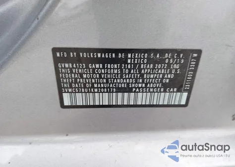 2019 Volkswagen Jetta z USA, uszkodzony, nr VIN 3VWC57BU1KM208179